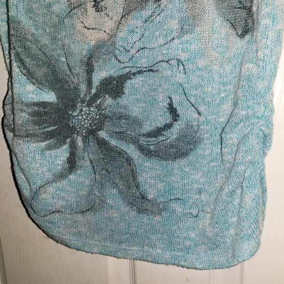 ROBIN'S NEST SS TEAL BLUE SCOOPNECK FLORAL BLOUSE MEDIUM - Picture 6 of 8
